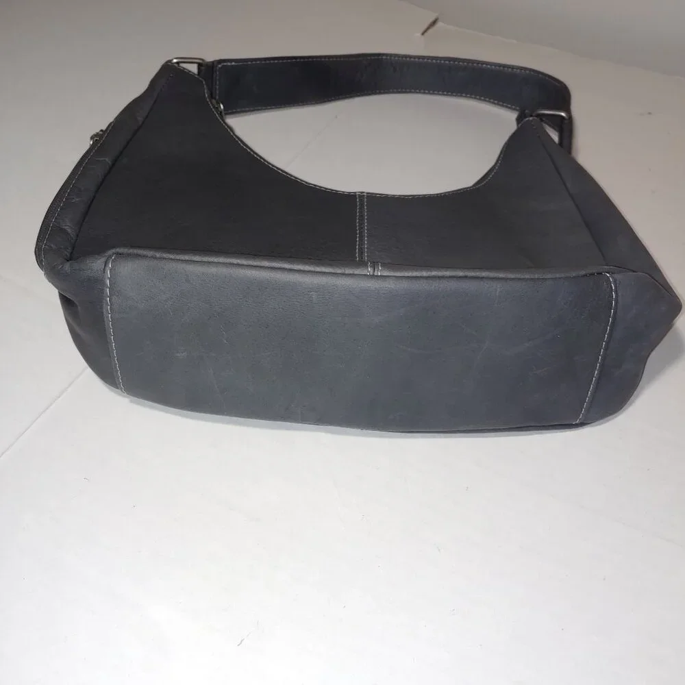 Le Donne Leather Collection Genuine Leather Hobo Baguette Purse Dark Grey OS